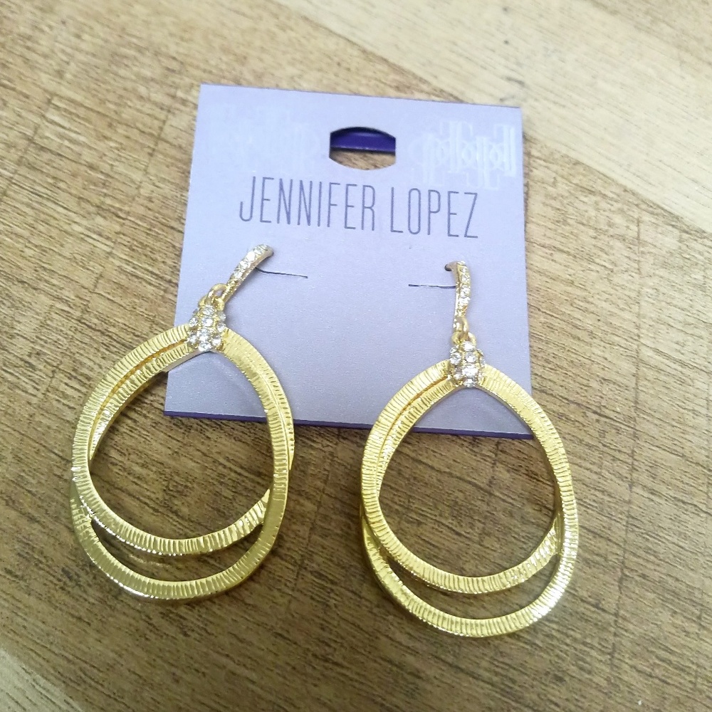 Jennifer Lopez Yellow Gold Tone Diamond Earrings - Picture 2 of 2